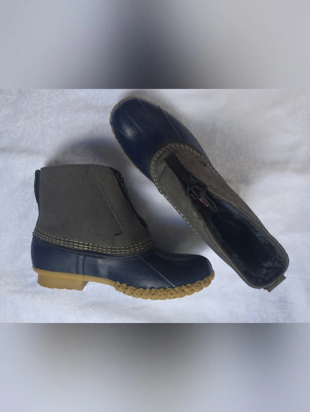 L.L. Bean Brown and Navy Bean Boots with Tan Sole Size 10